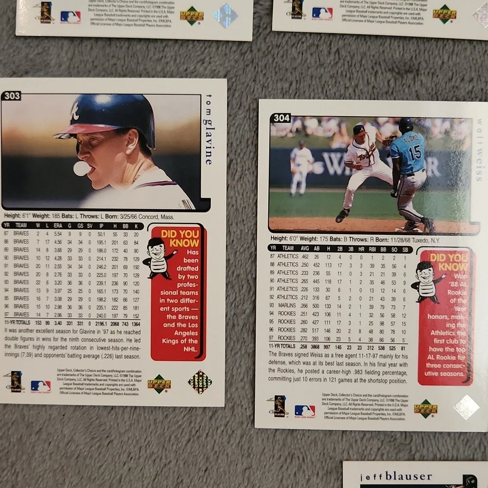 Vintage 1998 Upper Deck Atlanta Braves Baseball Cards